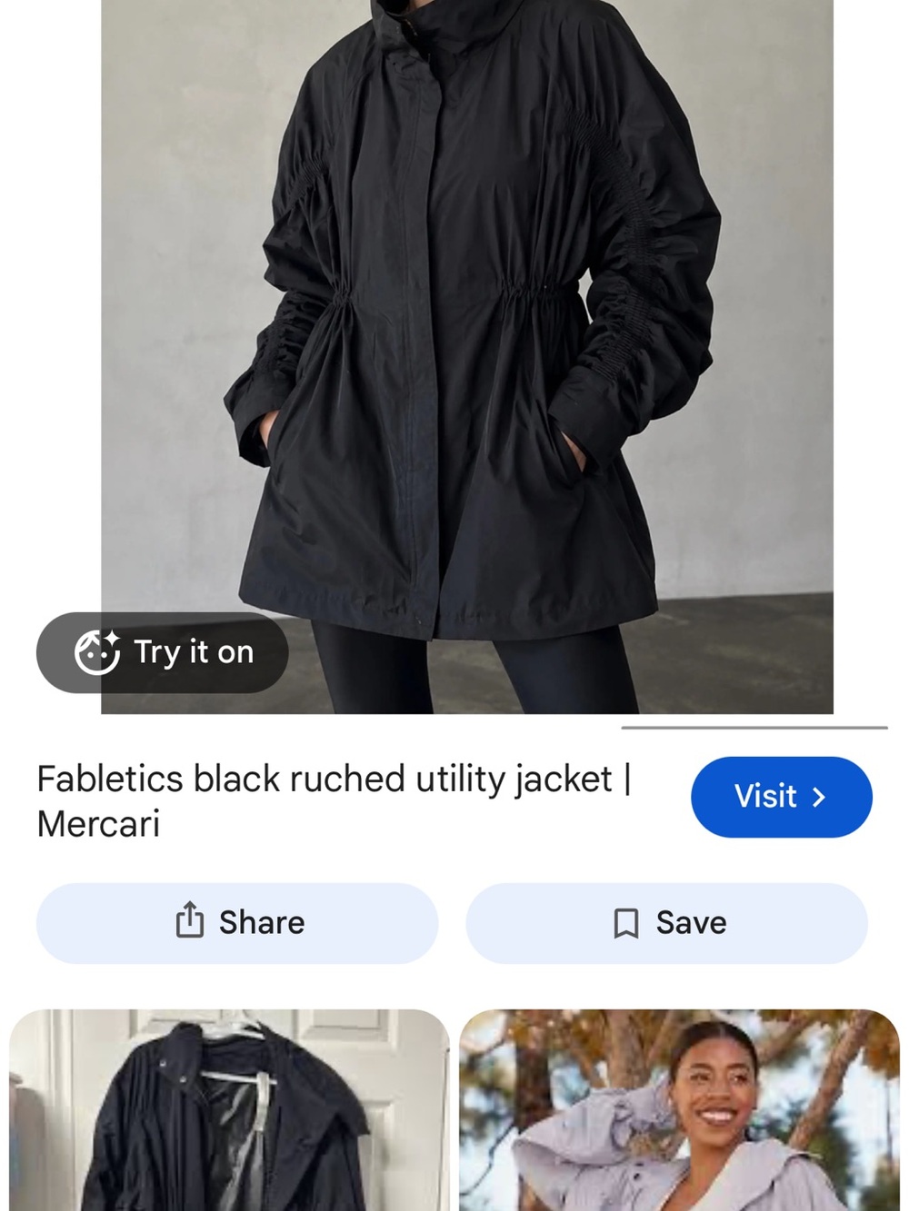 Fabletics Black Ruched-Waist Utility Jacket